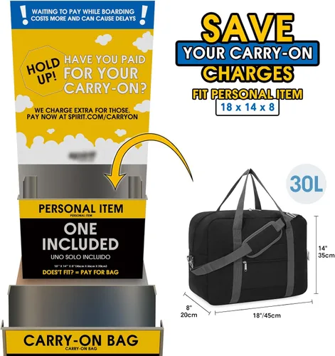 Vista 2 de For Spirit Airlines - Bolsa de viaje plegable de 18 x 14 x 8 pulgadas, bolsa de viaje para mujeres y hombres, 30L (negro