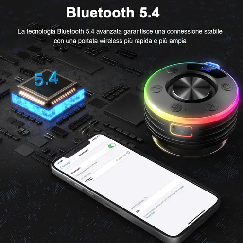 Vista 10 de Altavoz Bluetooth de ducha, IPX7 impermeable altavoces Bluetooth portátiles con ventosa, pantalla digital, graves ricos en sonido estéreo, clip