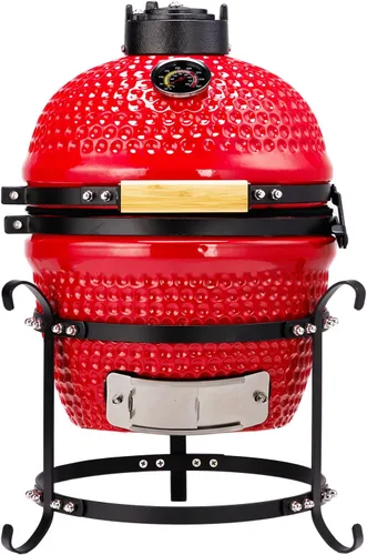 Vista 10 de Vasitelan Parrilla de Cerámica, Parrilla Portátil de Cerámica de Carbón de 13 pulgadas, Parrilla de Carbón Kamado BBQ (Naranja)