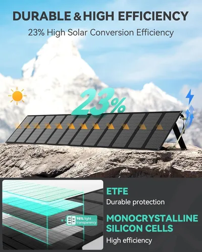 Vista 2 de 12 paneles solares portátiles plegables, cargador de panel solar plegable de 200 W con soporte ajustable, kit de panel solar impermeable IP65