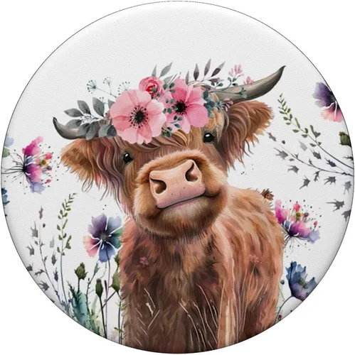 Vista 3 de PopSockets adhesivo PopGrip de vaca escocesa floral de vaca escocesa para bebé