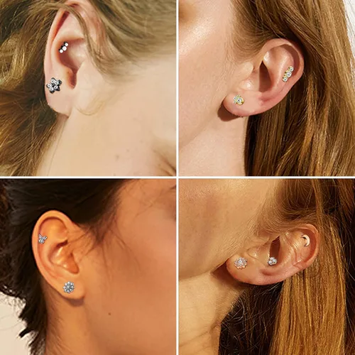 Vista 5 de Florideco 9 anillos de labios de acero inoxidable de 16 G, aretes de labret Monroe, anillo de labio de circonita cúbica, ópalo de nariz, aretes