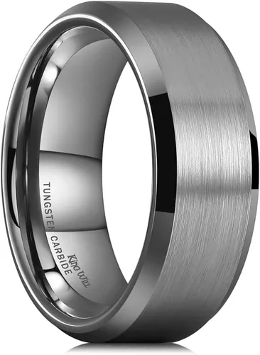 Vista 30 de King Will Anillo de tungsteno para hombres de King Will - Disponible en 6 mm a 10 mm, negro/plata, acabado mate, borde biselado pulido, ajuste