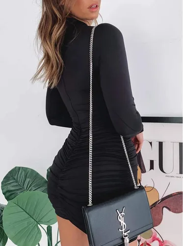 Vista 2 de Juemliy - Vestido de manga larga para mujer, cuello alto, fruncido, con lados