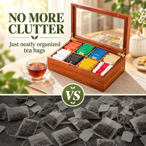 Vista 6 de Consevisen Organizador de bolsas de té de madera de acacia, 8