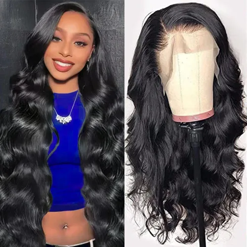Vista 7 de Pelucas de cabello humano ondulado con encaje frontal de 13 x 4 para mujeres negras, sin pegamento, 22 pulgadas