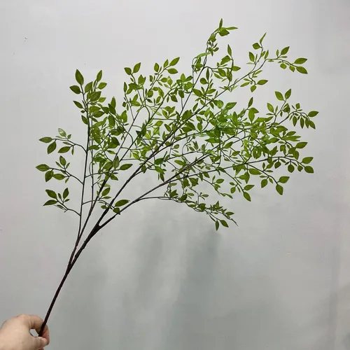 Vista 5 de FQQWEE Tallos de hojas artificiales de bambú de 43.4 pulgadas de largo, racimo de plantas artificiales de Nandina vegetación, ramas de ficus, 1