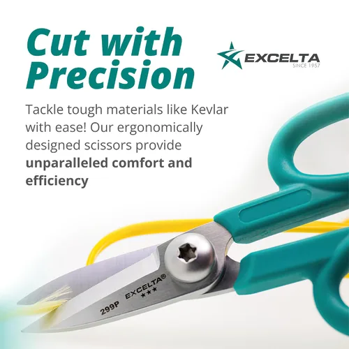 Vista 8 de Excelta Tijeras de corte Kevlar, cuchillas de acero inoxidable de 5.5 pulgadas, longitud de hoja recta de 1.75 pulgadas, borde dentado, asas
