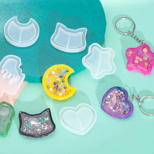Vista 2 de 9 moldes para coctelera de resina, molde de fundición epoxi de arena movediza Kawaii, molde de silicona de animales de gato con 3 hojas de película
