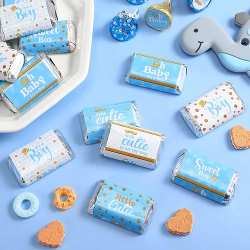 Vista 5 de Clabby Envolturas de Dulces para Baby Shower, Envolturas de Miniaturas de Barras de Dulce Mini, Calcomanías de Etiquetas de Barras de Chocolate