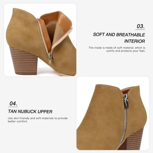 Vista 3 de firelli Botas de tobillo para mujer, botas de tacón bajo con punta redonda y cremallera