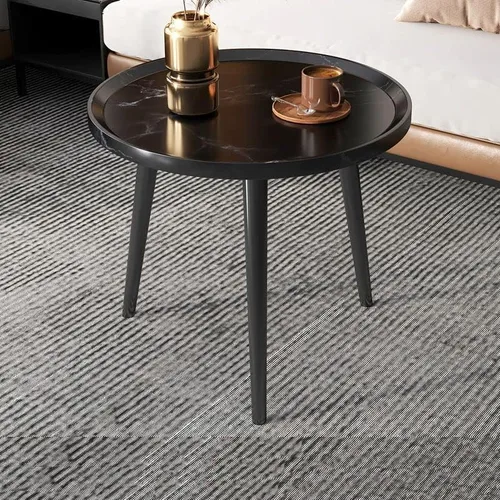 Vista 13 de Mesa auxiliar, moderna mesa de centro pequeña con 3 patas, mesa de cóctel de madera, mesa auxiliar de centro retro para sala de estar, fácil Negro
