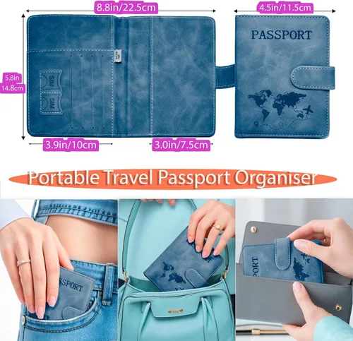 Vista 3 de Juego de 2 fundas para pasaporte, Azul, verde, Minimalista
