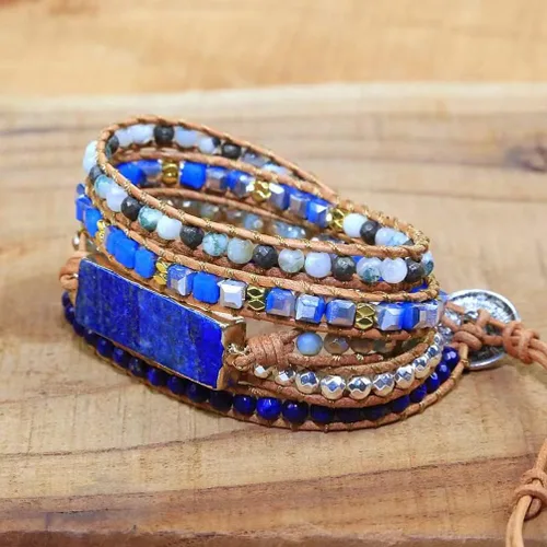 Vista 5 de ZOSOJONA Pulseras envolventes para mujer, estilo bohemio, piedra natural, jaspe turquesa, colección de joyas, Ágata