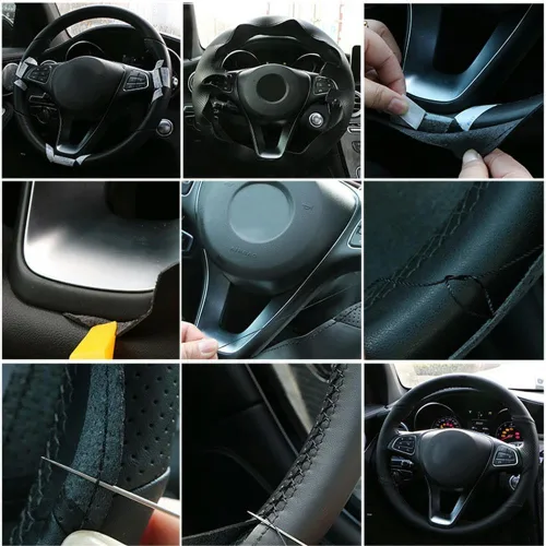 Vista 6 de Car Streeing Wheel Cover for S-SANGYONG Korando 2011 2012 2013 2014 2015 Suede Braid for Steering Wheel Non-Slip-Black