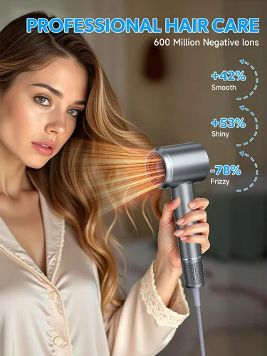 Vista 4 de Secador de pelo 2026, secador de pelo con difusor, tecnología iónica de alta velocidad de 200,000 RPM para mujeres y hombres, iones negativos