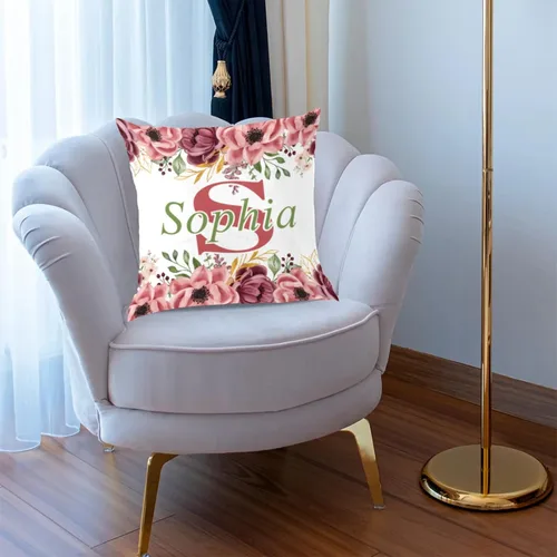 Vista 6 de Funda de almohada con nombre, funda de almohada personalizada con flores, funda de almohada cuadrada, regalos de cumpleaños para mamá, sofá, cama