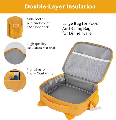Vista 4 de Giraffe Creation Lonchera térmica para niños con correa para el hombro, reutilizable, duradera, ligera, para mantener la comida fría/caliente, perro