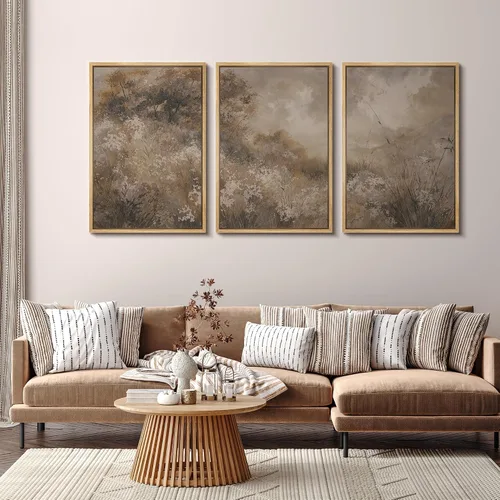 Vista 69 de SIGNFORD - Set de obras de arte en lienzo enmarcado para pared, ilustraciones abstractas de neblina del desierto en tonos neutros beige y marrón
