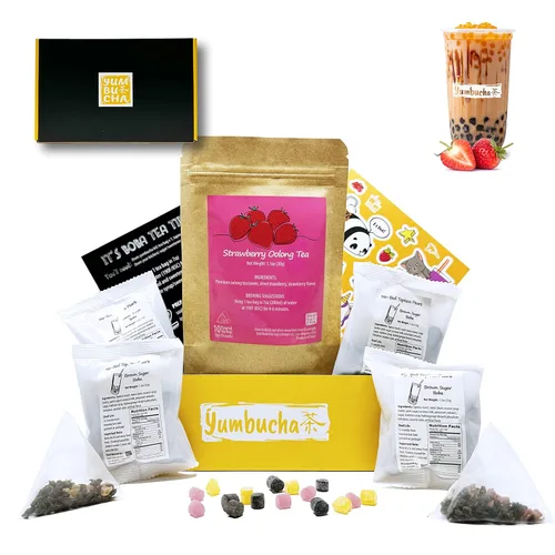 Vista 10 de YUMBUCHA Kit de Boba - DIY Té de Burbujas - 20 Bebidas - Botella de Acero Inoxidable Reutilizable y Pajita, Perlas de Azúcar Moreno de Tapioca