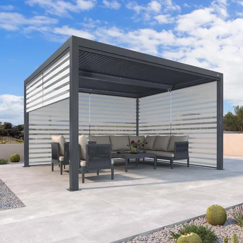 Vista 23 de PURPLE LEAF 94AS - Pérgola pequeña de aluminio compacto de 10 x 12 pies con techo rígido con listones ajustables para patio, cubierta de terraza