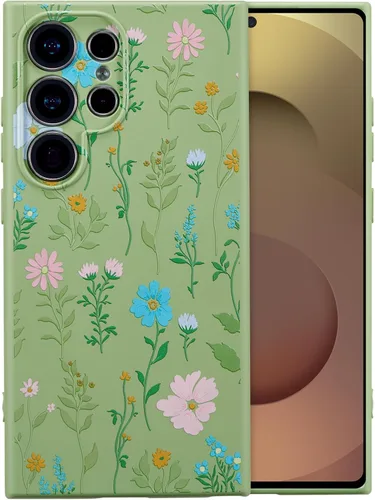 Vista 14 de RALEAVO Funda para Samsung Galaxy S24 Plus, bonita funda de silicona floral Verde/Rama Floral