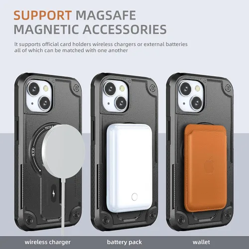 Vista 2 de ACCREW Funda magnética para iPhone 15 con soporte invisible [compatible con MagSafe] [protección contra caídas] con borde de TPU suave, parte