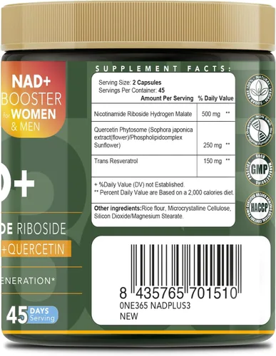 Vista 7 de NAD + Suplemento Liposomal Nicotinamida Ribosida Resveratrol Quercetina Antienvejecimiento Antioxidante NAD Plus Suplementos Booster para Mujeres