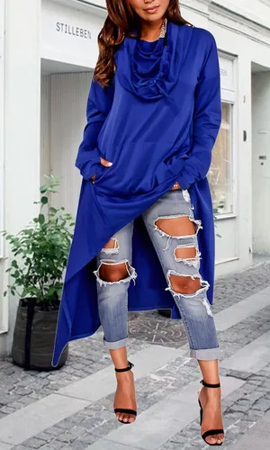 Vista 6 de Vestido para mujer, holgado y casual, de manga larga, estilo sudadera con capucha y dobladillo asimétrico
