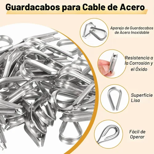 Vista 4 de 100 fundas de bucle de crimpado de 1/8 pulgadas, 50 dedales
