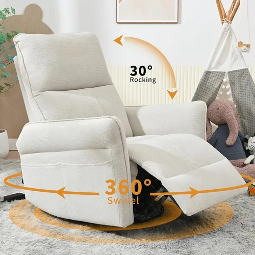 Vista 7 de Silla reclinable giratoria, mecedora manual para cuarto de bebé Beige