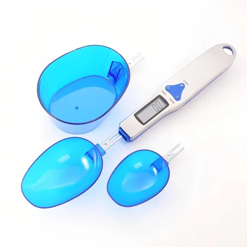 Vista 7 de Yoidesu - Báscula digital de cocina, cuchara medidora electrónica de gramos, 17.64 oz/0.00 oz, cuchara digital azul con 3 cucharas medidoras