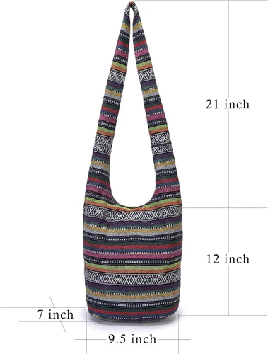 Vista 180 de Bolsa de hombro para mujer, de lona en estilo hippie/bohemio para llevar cruzada al hombro, disponible en diferentes colores y estampados