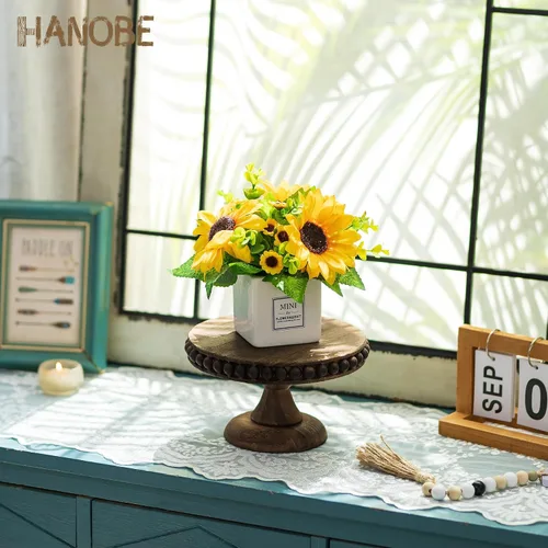 Vista 9 de Hanobe Soporte para Tartas de Madera Pequeño: Soporte de Pedestal para Cupcakes de 8 Pulgadas, Elevador de Exhibición de Postres Rústico Envejecido