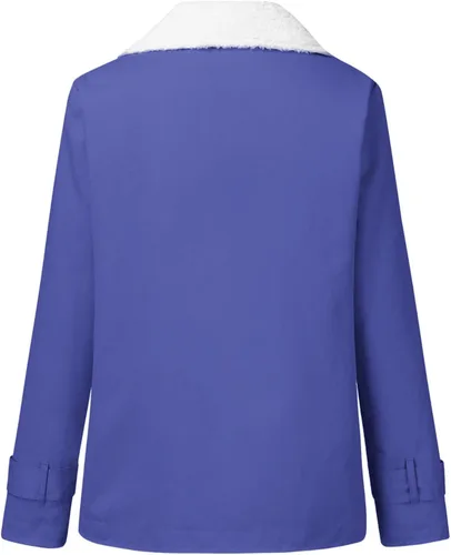 Vista 5 de Chaqueta de invierno cálida para Mujer, Abrigos Lana borrosos Sherpa gruesos, cárdigan solapa botones Felpa Color sólido