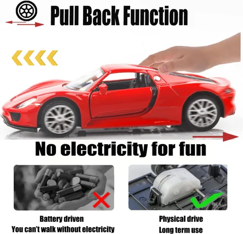 Vista 5 de TOKAXI Modelo Porsche 918 Spyde a escala 1/36, vehículos de tracción hacia atrás, autos de juguete Porsche, regalos de autos para niños y niñas