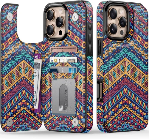 Vista 354 de LETO para iPhone 15 Pro Funda tipo cartera - Tapa tipo folio con patada - Diseños de moda - Tarjetero - Funda protectora para mujeres y niñas - 6.1