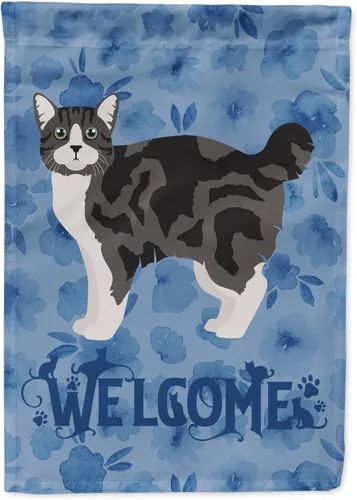 Vista 354 de Caroline's Treasures CK4813CHF - Bandera de bienvenida con gato abisinio azul, manga grande, para porche, para colgar en la pared, poliéster