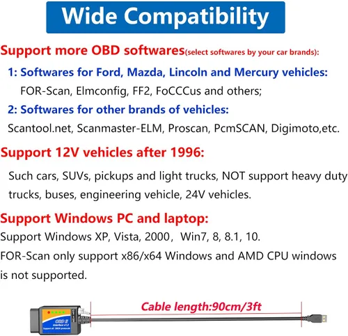 Vista 6 de Sell-Off - Lector de escáner USB OBD2 ELM327 para Windows, PC Portátil, ELMconfig FoCCCus Herramienta de diagnóstico de escaneo con Interruptor