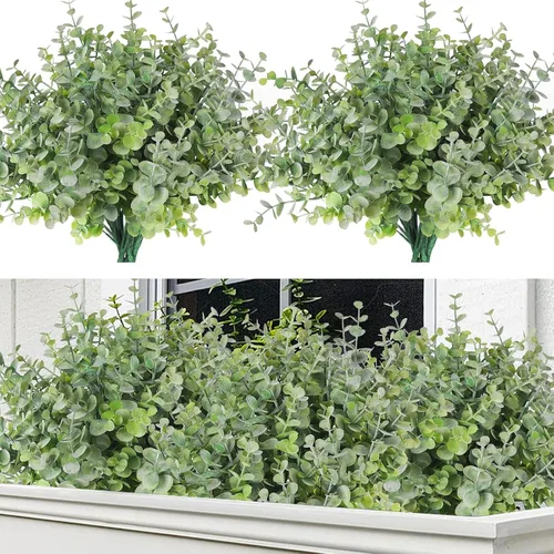Vista 17 de RECUTMS - 8 tallos artificiales de eucalipto vegetación de 13 pulgadas, color azul polvoriento