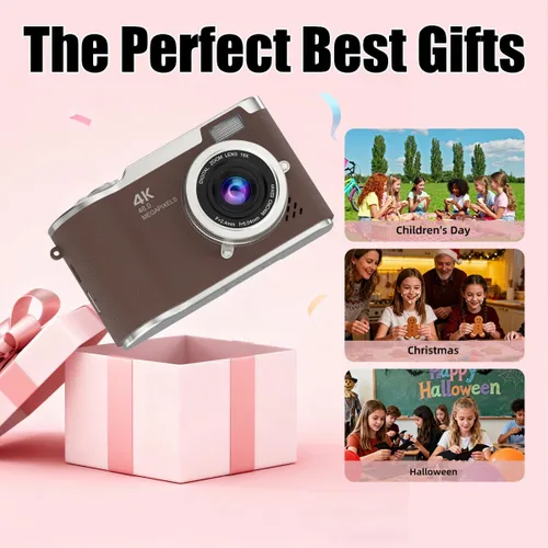 Vista 7 de Cámara digital 4K, cámara selfie de 48 megapíxeles con enfoque automático y pantalla giratoria de 180°, cámara digital compacta para niños con zoom