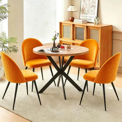 Vista 12 de Homedot Juego de mesa de cocina y comedor para 4, mesa de comedor de madera de nogal, redonda y tapizada, juego de sillas laterales de cocina