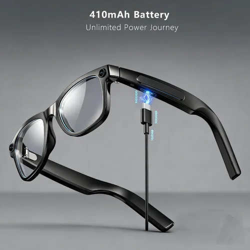 Vista 5 de Lentes inteligentes Ai 2026 para hombres y mujeres, gafas de cámara HD 4K de 8 MP, batería de 410 mAh, admite grabación de fotos/videos/audio