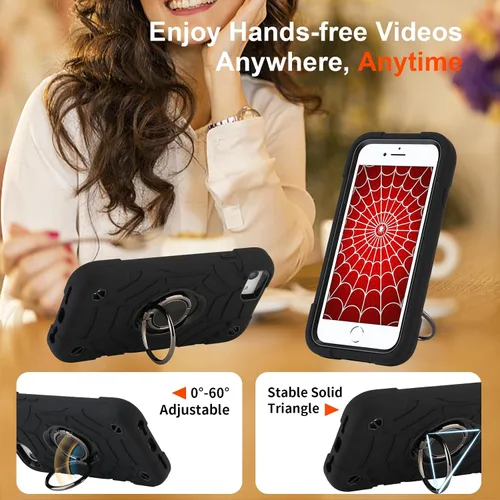 Vista 7 de Funda para iPhone SE de 3ª/2ª generación, iPhone 8/7/6/6S con soporte (no para modelos de tamaño grande), funda híbrida a prueba de golpes de Negro
