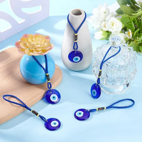 Vista 4 de 5 piezas de adorno colgante azul de ojo turco para coche, colgante de cristal colgante de coche de buena suerte, amuleto turco griego, accesorio