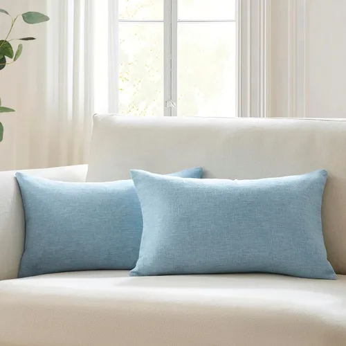 Vista 33 de Meekio Juego de 2 fundas de almohada azules de 18 x 18 pulgadas, fundas de almohada decorativas de lino con estilo bohemio y campestre