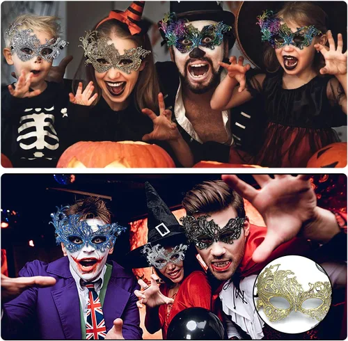 Vista 4 de Kaliosy Máscara de Halloween para mascarada, de lujo, sexy, medio velo, máscara veneciana, para carnaval, club nocturno, baile de graduación, boda