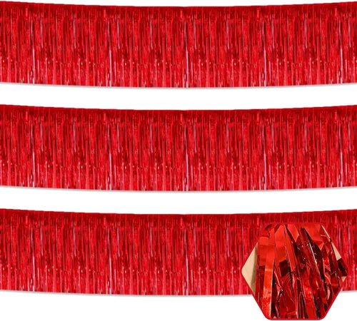Vista 7 de Paquete de 3 guirnaldas largas de flecos metálicos de aluminio negro dorado para colgar en la pared, Día de la Madre, Pascua, flotadores de desfile