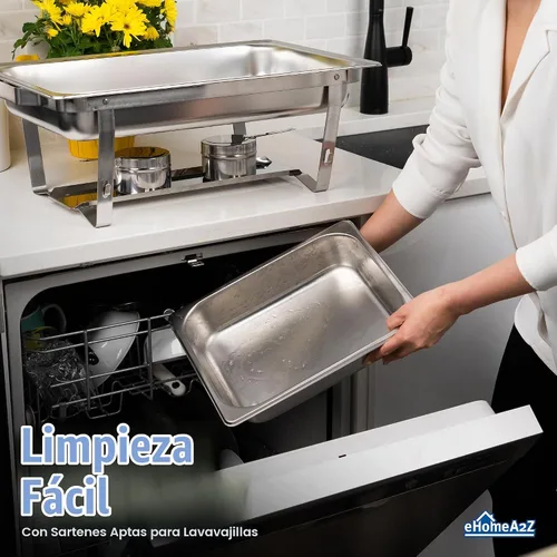 Vista 5 de Juego de bufé de platos de roce (paquete de 4) Chafers 8QT buffet servidores y calentadores, servidores de roces con cubiertas, catering, chafer