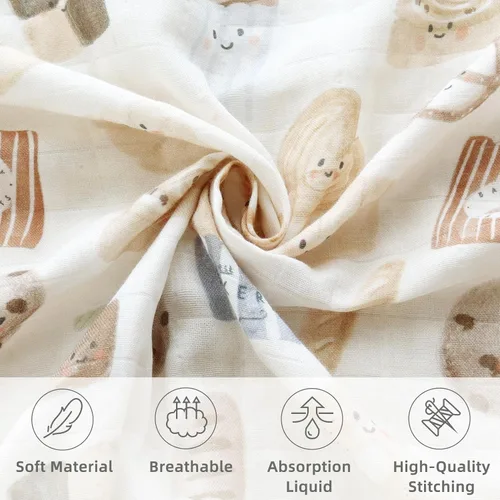 Vista 5 de LifeTree Mantas envolventes de muselina orgánica unisex para recién nacidos, de algodón orgánico, grande de 47 x 47 pulgadas, pan y marrón